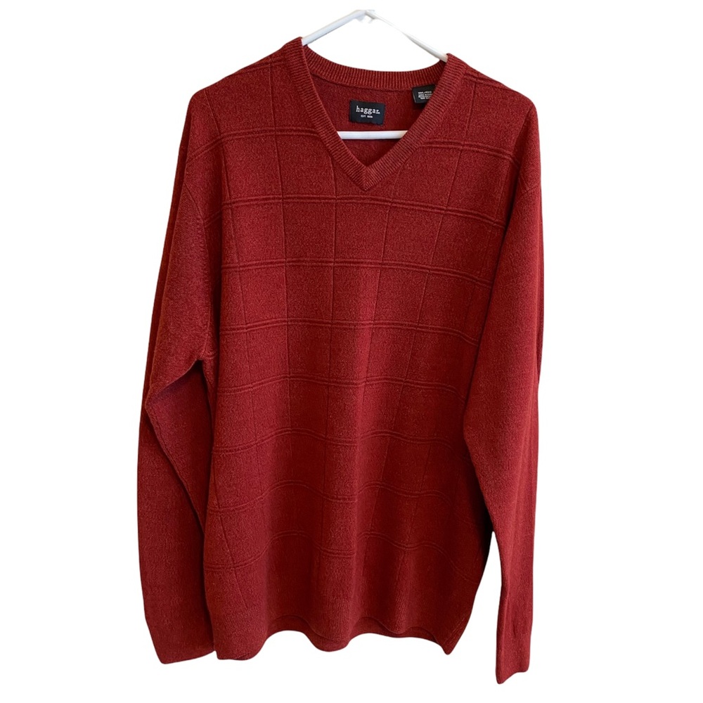 HAGGAR Men’s Burnt Orange V-neck Sweater Size XXL